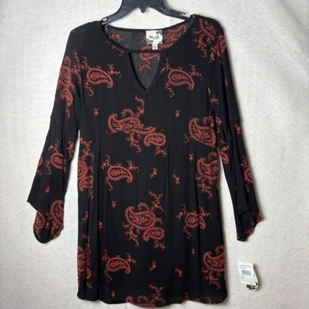 NWT Black Paisley Boho Dress Bell Sleeve Festival Western Steve Nicks Witchy - Picture 8 of 8